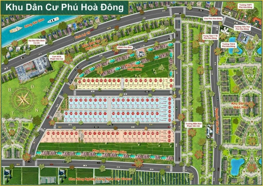 Mặt bằng phân lô đất nền phú hoà đông 