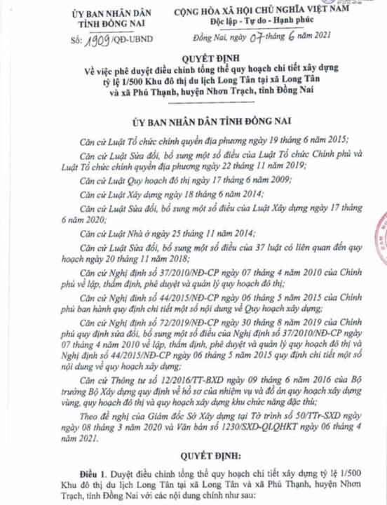 Phap ly Khu do thi Long Tan Nhon Trach
