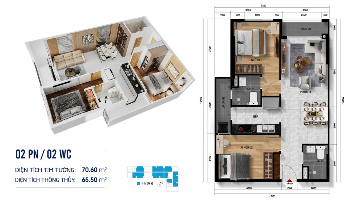 SymLife Thuận An 81 Căn Hộ Mẫu Symlife 2 Phòng Ngủ DT 70m2