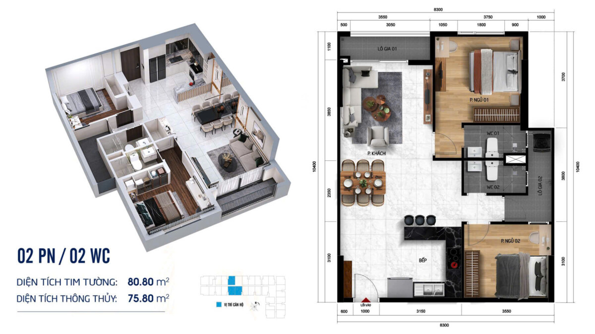 SymLife Thuận An 83 Căn Hộ Mẫu Symlife 2 Phòng Ngủ - 80m2