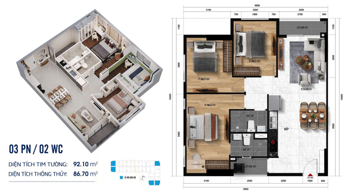 SymLife Thuận An 85 Căn Hộ Mẫu 3 Phòng Ngủ - Góc 90m2