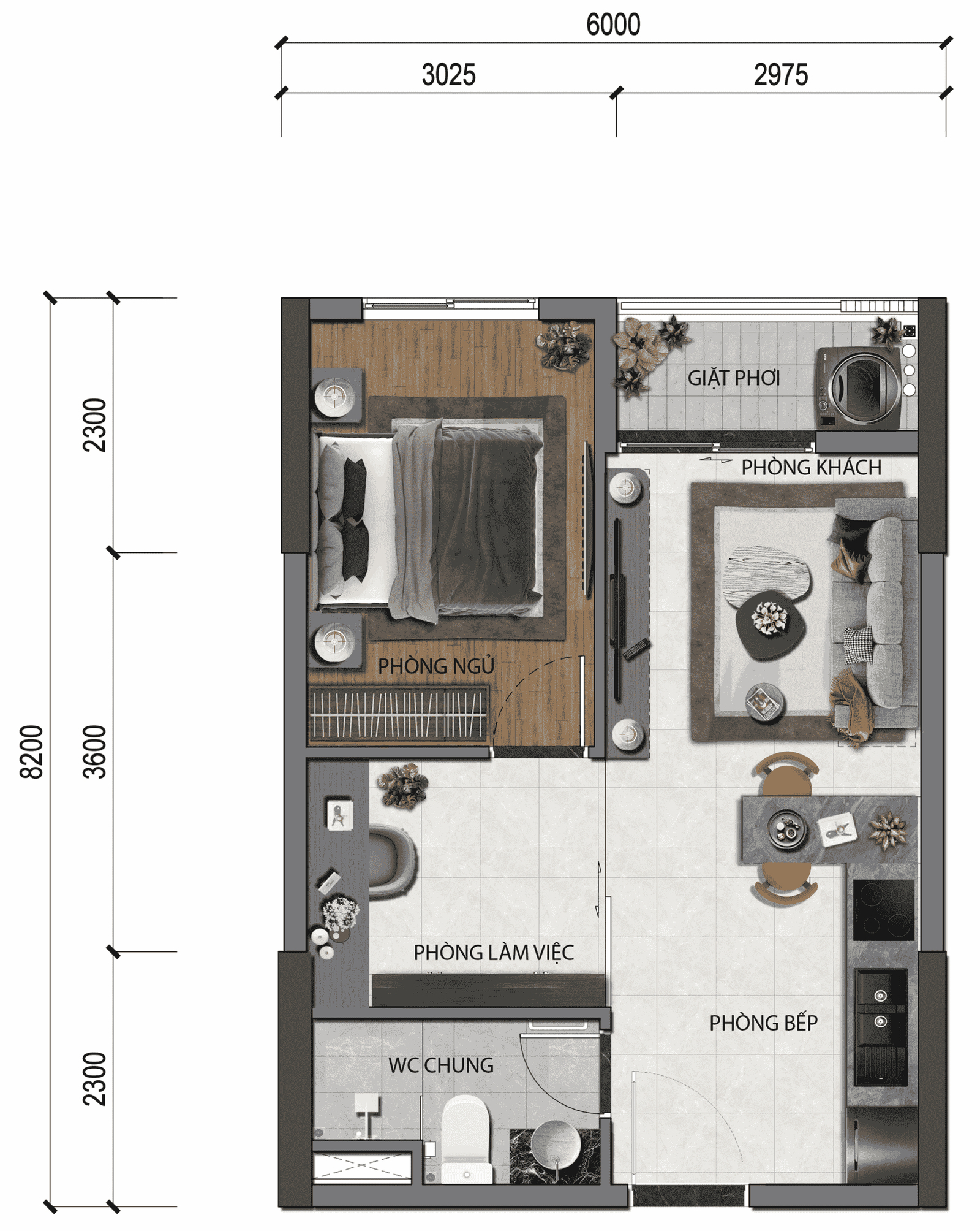Mặt bằng căn hộ 1 PN dự án A&K Tower An Phú