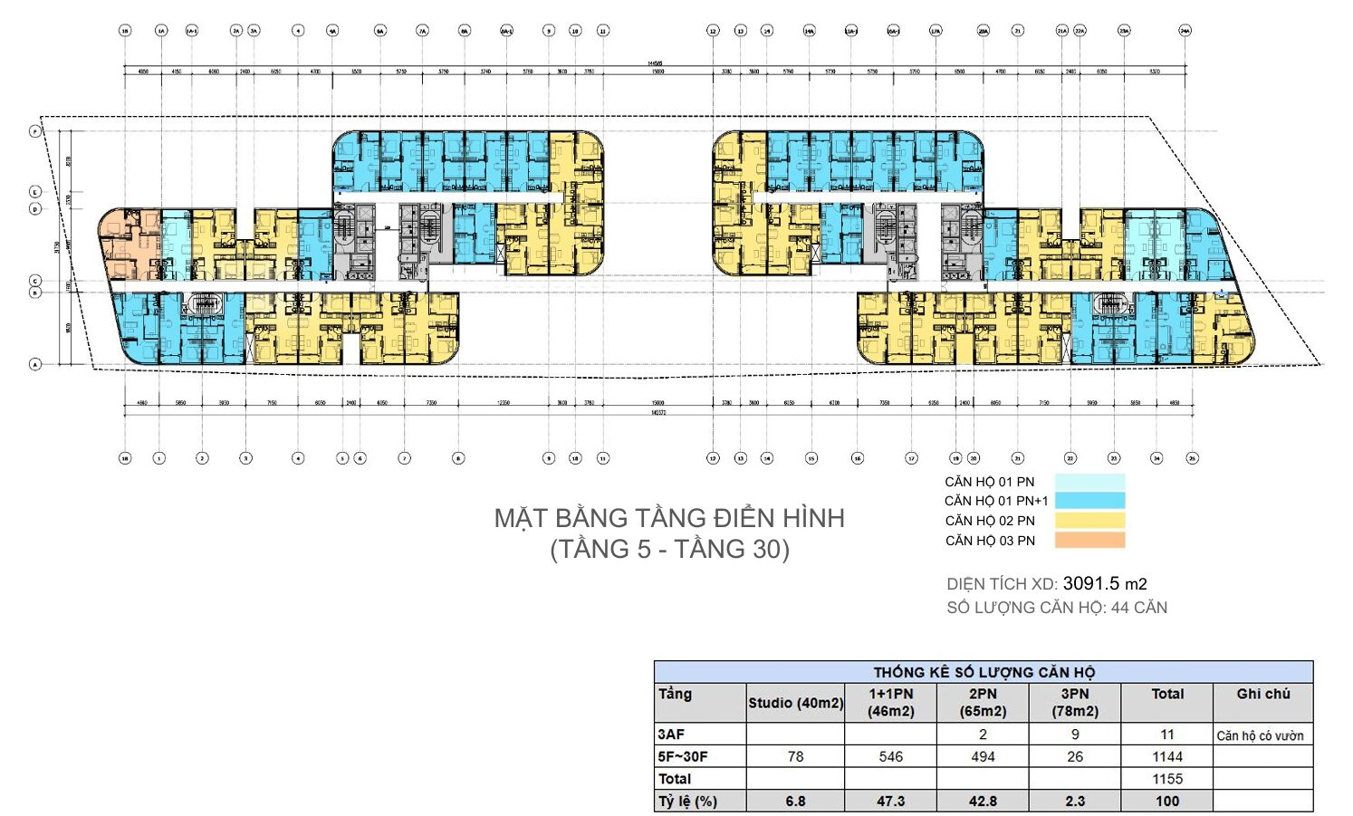 Mặt bằng điển hình dự án A&K Tower An Phú