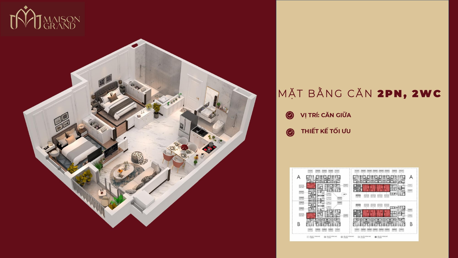 Thiết kế căn hộ 2pn Maison Grand