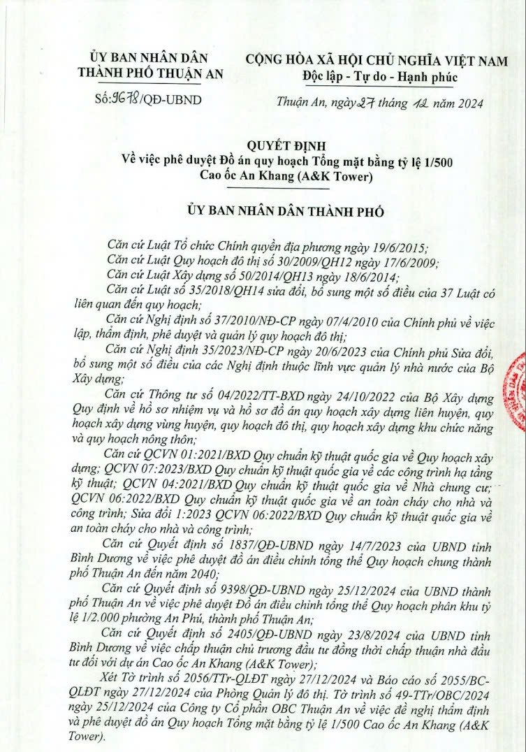 PHÁP LÝ DỰ ÁN A&K TOWER AN PHÚ