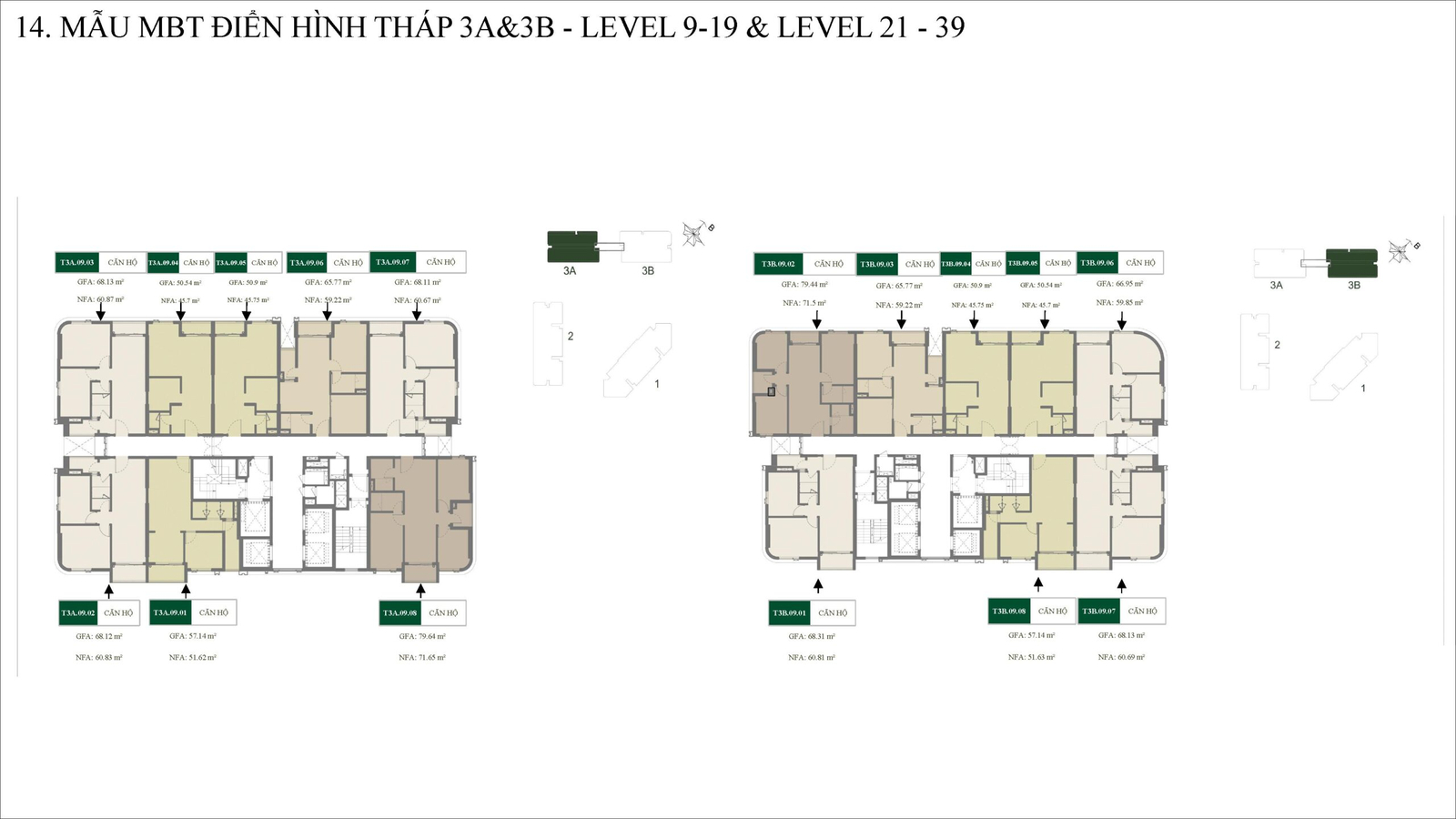 Mặt Bằng Tháp 3A & 3B Tầng 9 -19 & 21 -39 Mặt Bằng Tháp 3A & 3B Tầng 9 -19 & 21 -39