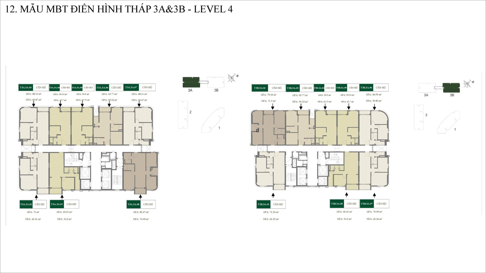 Mặt bằng tháp 3A & 3B Tầng 4 Mặt bằng tháp 3A & 3B Tầng 4